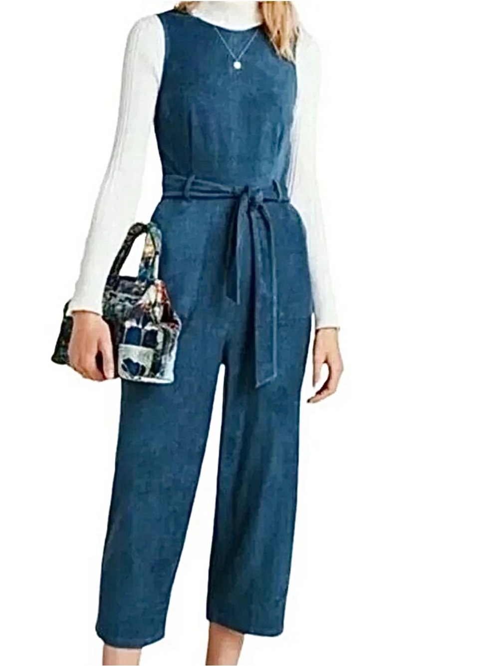 Anthropologie Bishop and Young Jumpsuit  Suede Tie Waist in Blue Size Medium